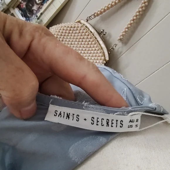 NWT Saints+Secrets Blue Floral Tiered Romper Dress with Long Sash Belt SZ Small - Picture 9 of 14